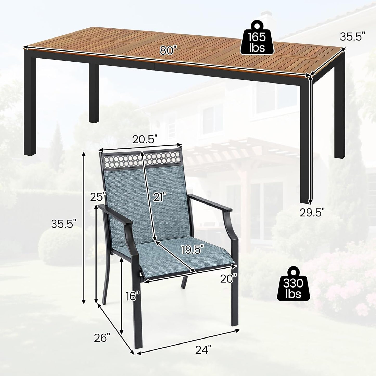 8-Piece Outdoor Patio Dining Set with Umbrella Hole