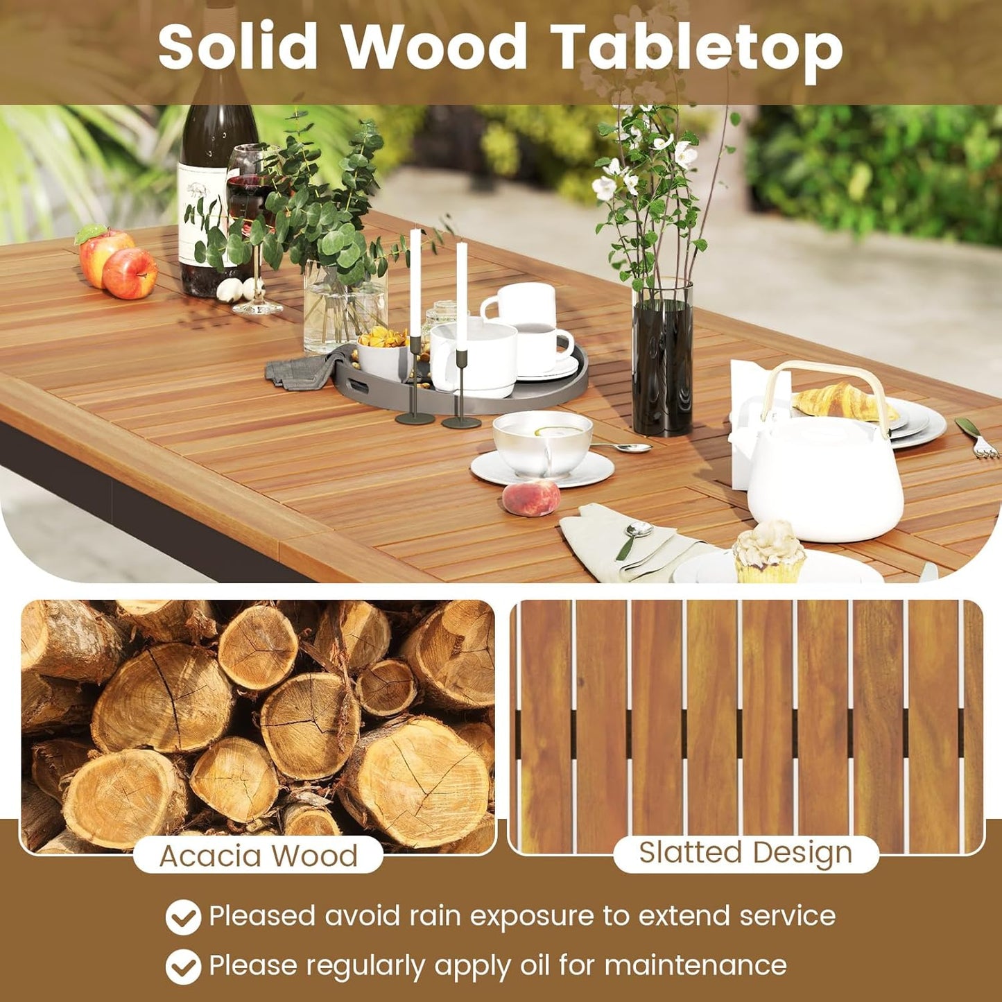8-Piece Outdoor Patio Dining Set with Umbrella Hole