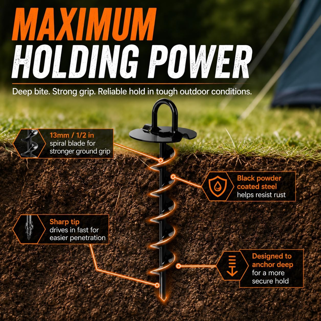 Outdoor Ground Anchor Stakes for Trampoline, Tent, and Canopy Stability
