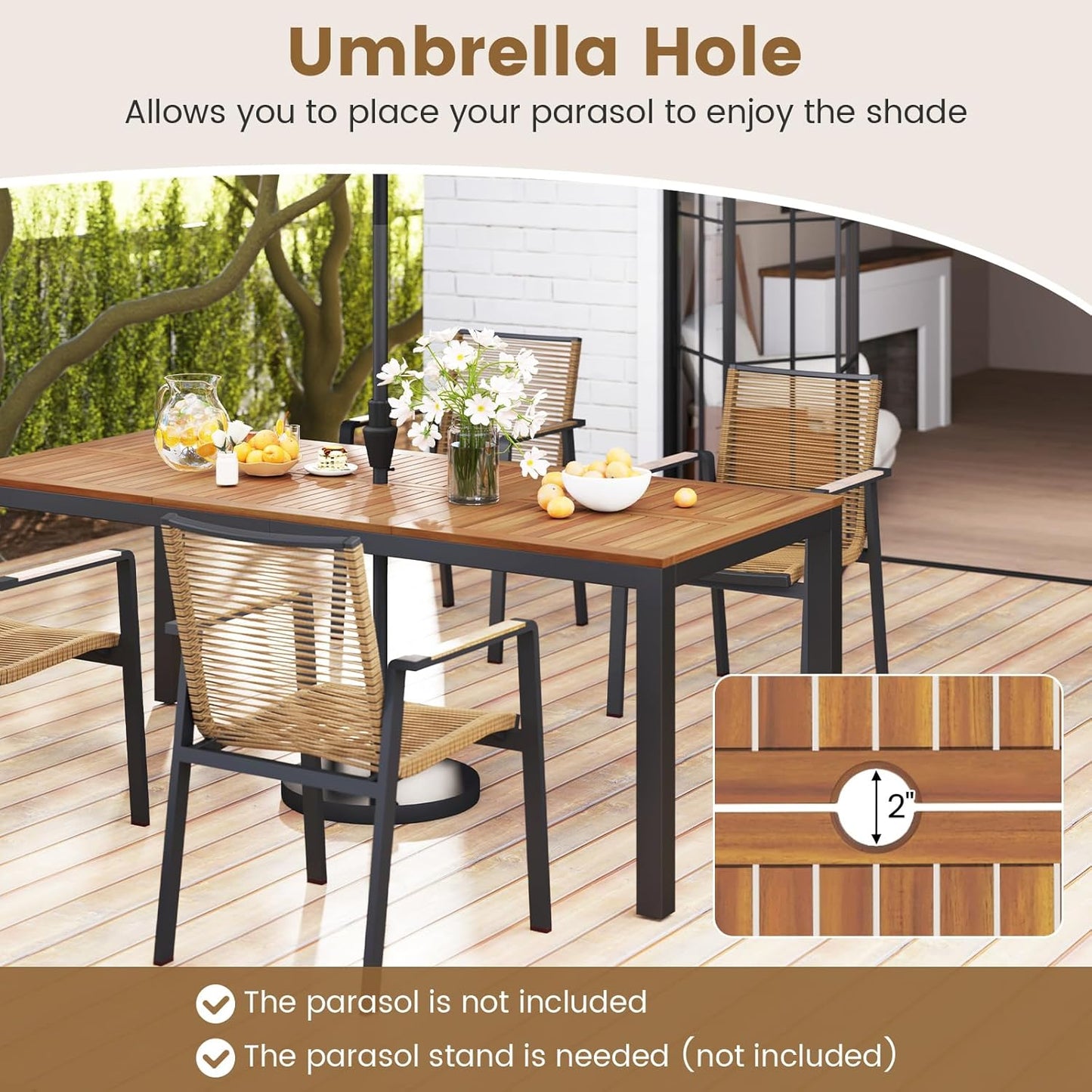 8-Piece Outdoor Patio Dining Set with Umbrella Hole